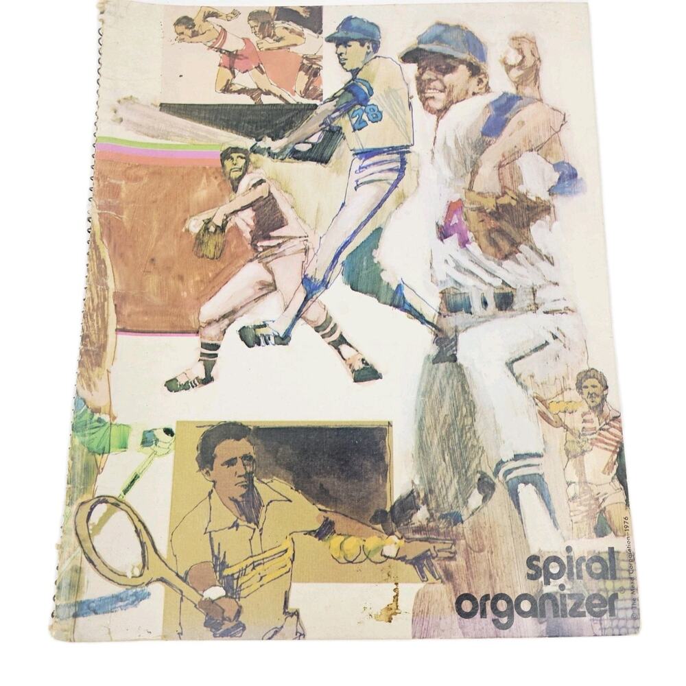Vintage 1970's Mead Sports Spiral Organizer Notebook Folder Baseball Football